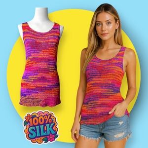 Y2K Vintage 100% Silk Crochet Tank Handmade Fairycore Barbiecore